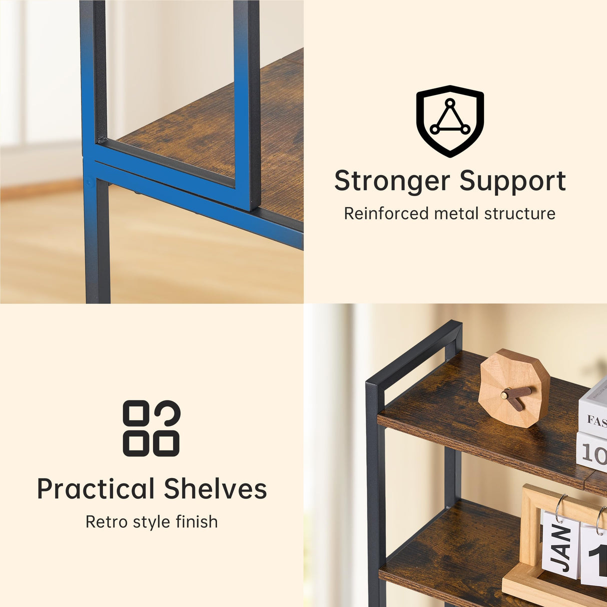 Asgolion Large Printer Stand with Storage, 40" Tall 4 Tier Printer Table with Wheels for Home Office, Printer Cart Beside Desk for Printer, Scanner, Fax, Living Room, Kitchen, Rustic Brown Asgolion