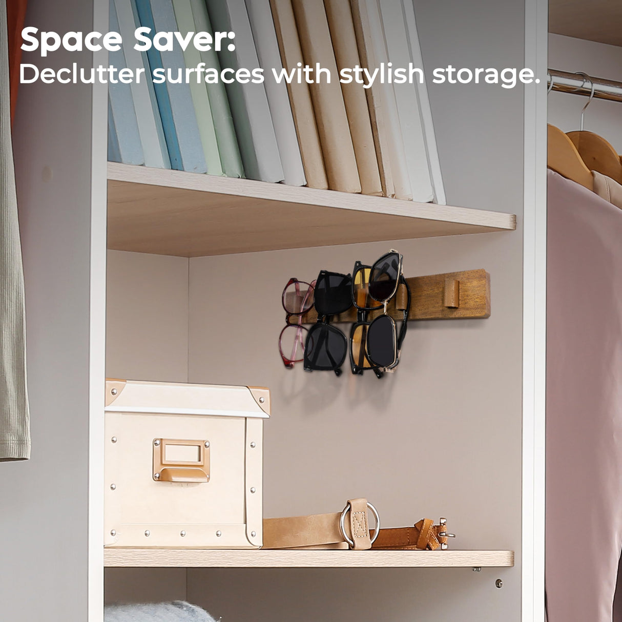 Spaceneat Sunglass Holder for Wall - Keep Your Eyewear Safe & Secure - Eyeglass Organizer for Multiple Glasses Display, Hanging Sunglasses Storage Stand, Reading Glasses Holder Rack - Walnut, 5 Slot Spaceneat