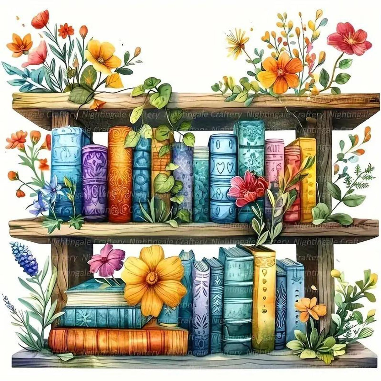1tonine Flowers Bookshelf Diamond Art Painting Kits for Adults- 5D DIY Diamond dots for Beginners -Full Drill Round Diamond Gem Painting Kit Classroom Wall Art Decor Handmade Gift 1tonine