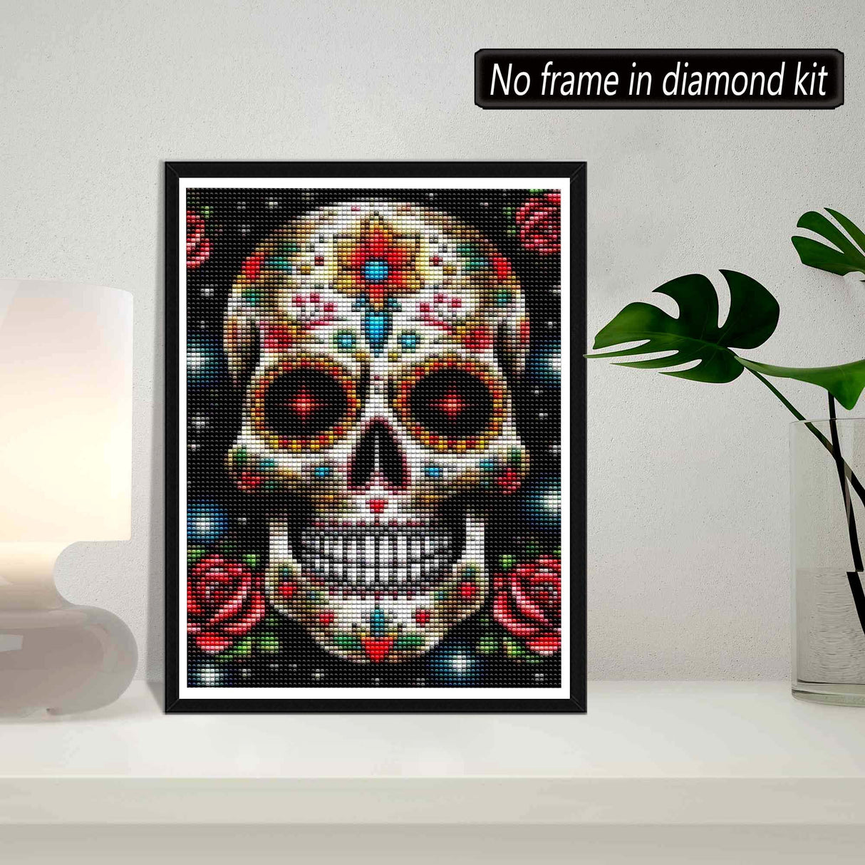 SKRYUIE 5D Diamond Painting Skeleton Full Drill, Paint with Diamond Art Kits for Adults Rose, DIY Skull Flower Painting by Number Kits Cross Stitch Rhinestone Wall Home Decor 30x40cm (12"x16") SKRYUIE