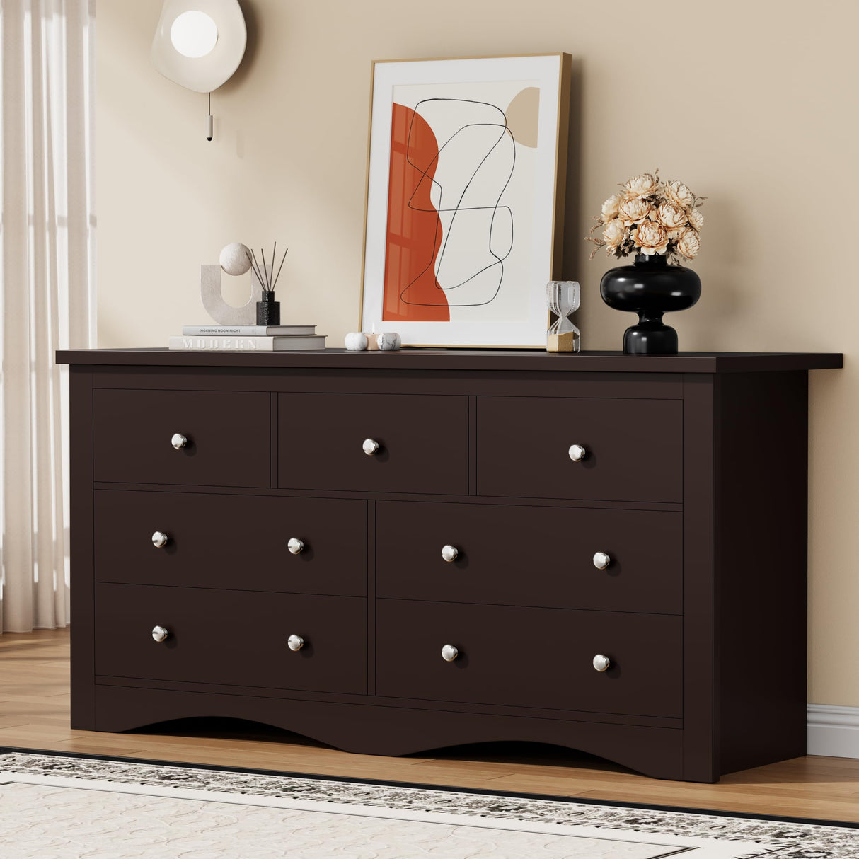 YESHOMY Dresser for Bedroom with 7 Drawers, Modern Chest of Drawers, Wooden Dressers, TV Stand for Living Room,Closet, Hallway (Brown)