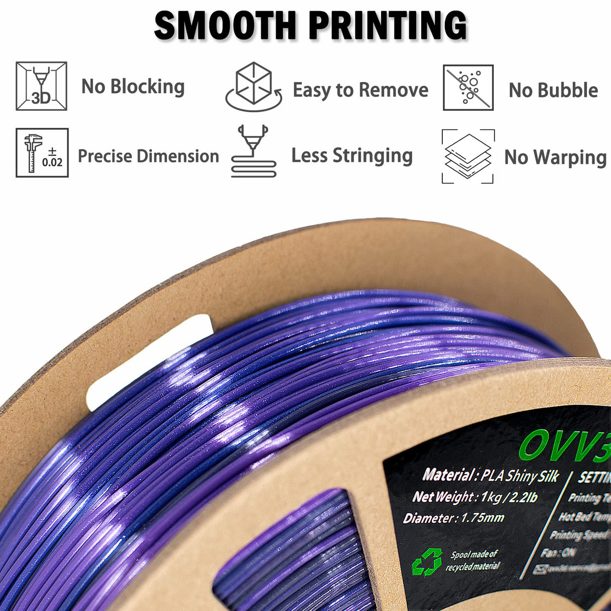PLA Filament 1.75mm, 3D Printer Filament Silk Black Purple Color Changing, Silk PLA Filament, 3D Printing Filament 1.75 +/-0.02mm, 1kg OVVNYXE