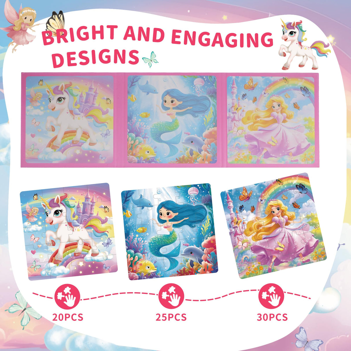 Magnetic Puzzles for Toddlers Ages 3-5, Unicorn Mermaid Princess Magnetic Puzzles for Kids Ages 4-6, Travel Jigsaw Puzzles Toys for Car Airplane Road Trip Activities Game, Girls Birthday Gifts Sticeard
