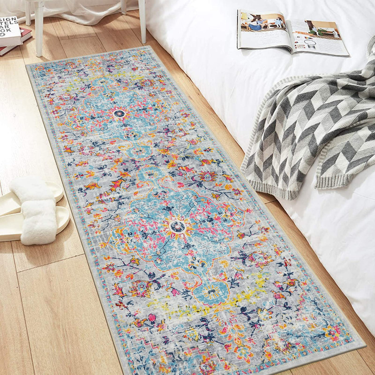 Pauwer Hallway Runner Rug 2x6 Washable Rugs Runner Non Slip Carpet Runner Boho Farmhouse Vintage Throw Area Rugs Floor Runner for Hallway Kitchen Entryway Laundry Room Bedroom Bathroom, Grey Pauwer