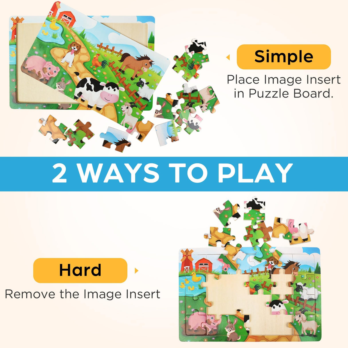 BenBen Puzzles for Kids Ages 4-6, 6 Pack 24 Piece Wooden Jigsaw Puzzles for Toddlers Ages 3-5, Preschool Learning Educational Toys for Boys Girls BenBen