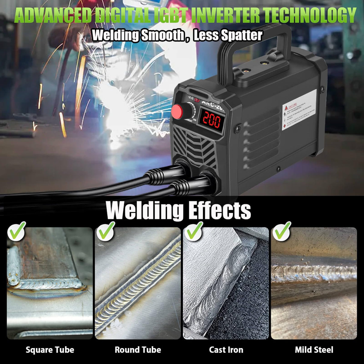 Hpoouo 200Amp 20PCS Rods Stick Welder, Super MINI Portable Welding Machine, IGBT Inverter Welder Machine 110V with Hot Start Arc Force Anti-Stick, for 1/16"-1/8" Rod ARC Welder, 2 Chip Hammers (Black) Hpoouo