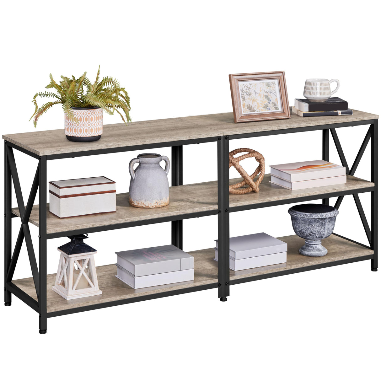 Yaheetech Console Table Behind Couch, Narrow Long 3-Tier Entryway Table with Metal Frame, Industrial Wood Foyer Table for Hallway, 55 Inch, Gray Yaheetech