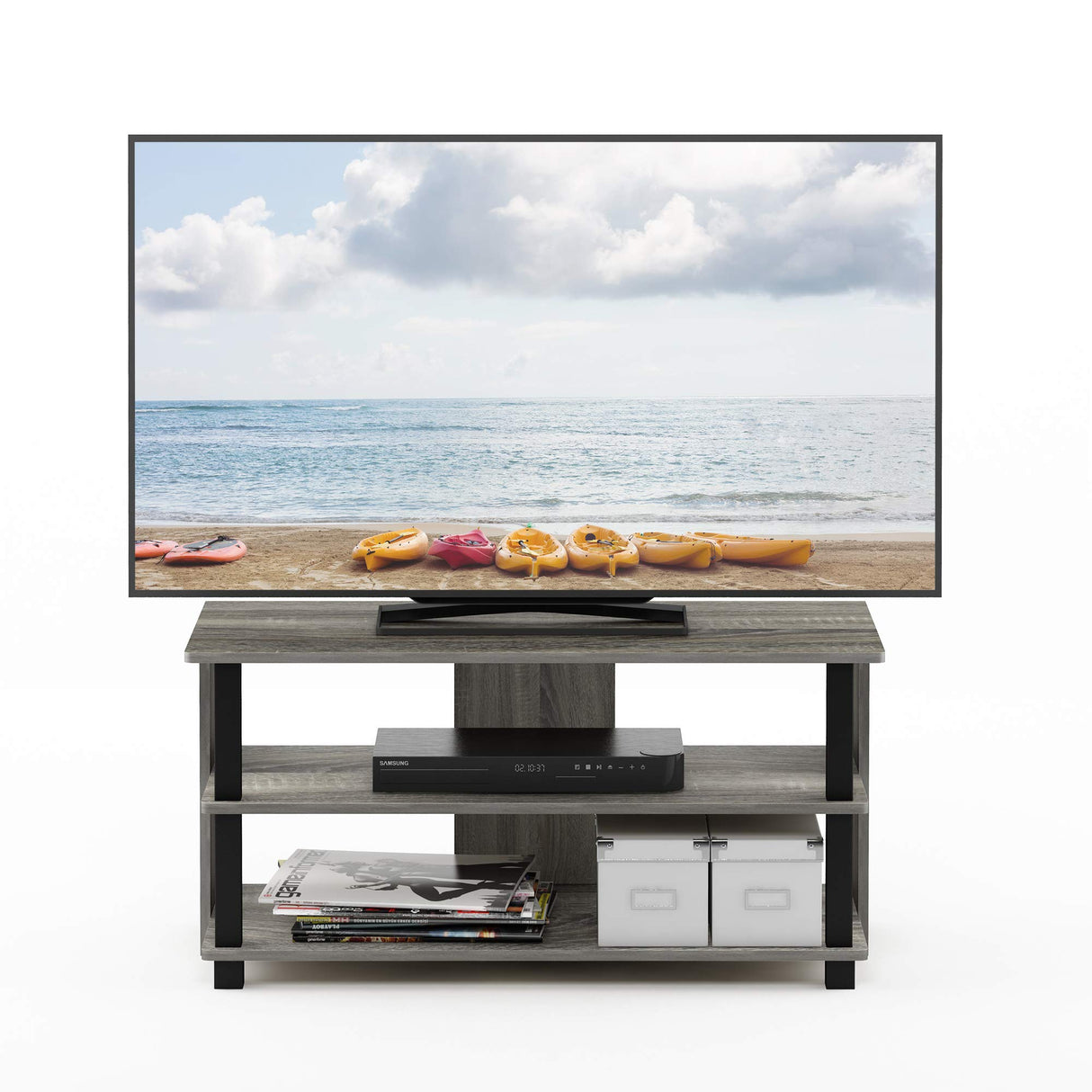 Furinno Sully 3-Tier Stand for TV up to 40, French Oak Grey/Black Furinno