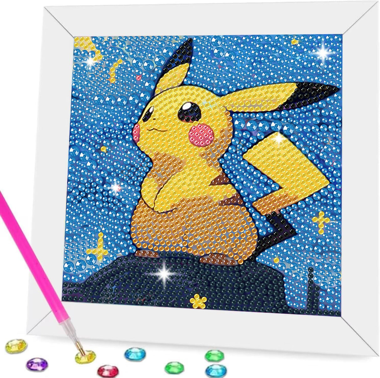 Gearock Diamond Art Kits with Frame, 5D Starry Night Easy DIY Cute Cartoon Big Gem Art Painting Kits for Adult Beginners Anime Lovers Halloween Christmas Birthday Gifts, 7x7 Inch Gearock