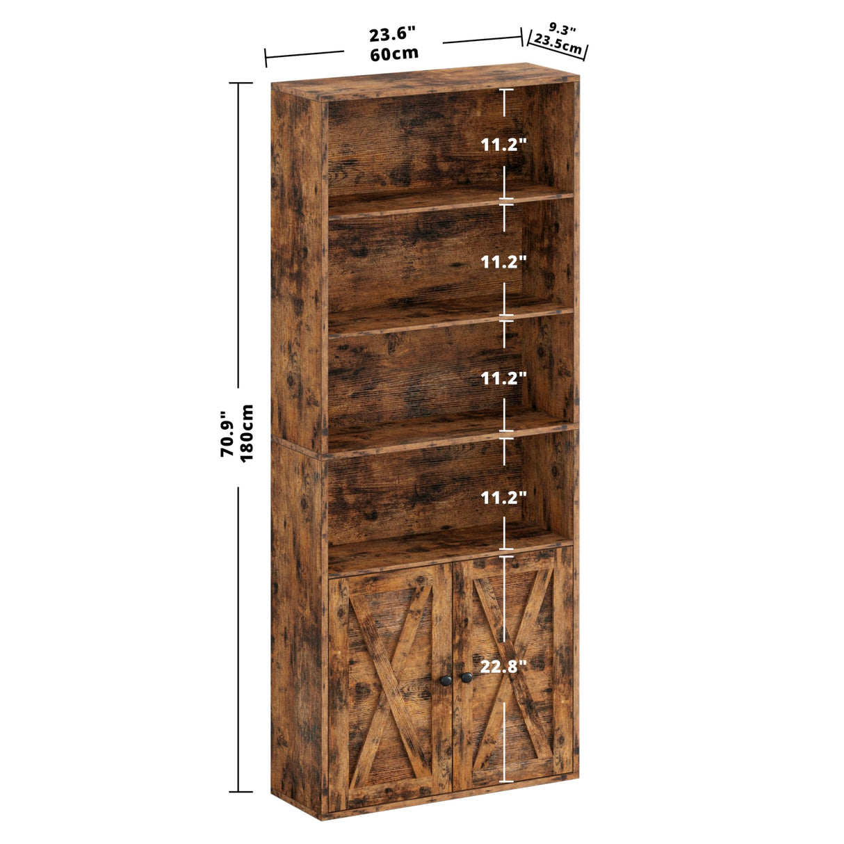 IRONCK Industrial Bookshelves and Bookcases with Doors Floor Standing 6 Shelf Display Storage Shelves 70 in Tall Bookcase for Home Office, Living Room IRONCK