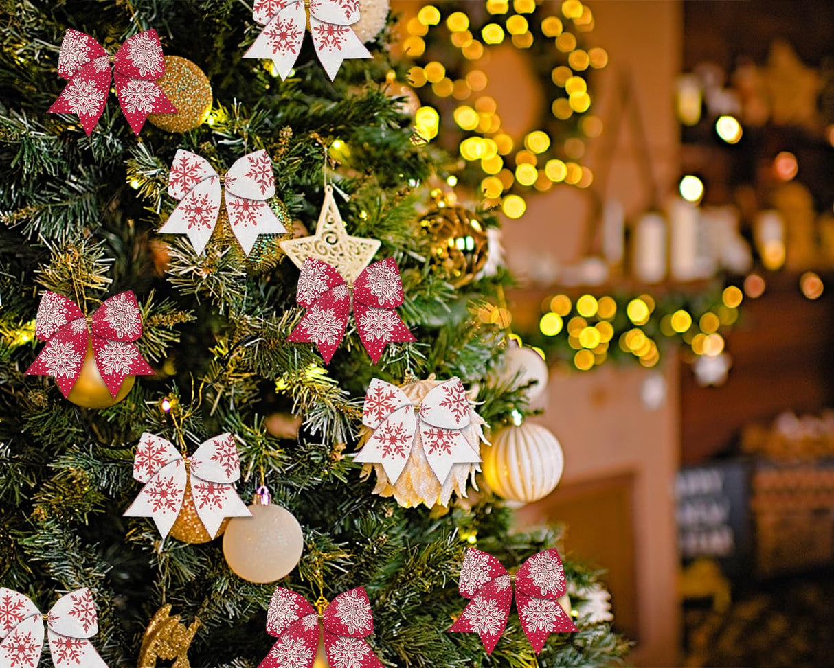 Estivaux 2 Rolls Christmas Ribbons for Crafting, Xmas Wired Edge Ribbon Red White Burlap Ribbon Bow Winter Holiday Snowflake Wired Ribbons for Gift Wrapping Christmas Sewing DIY Crafts Supplies Estivaux