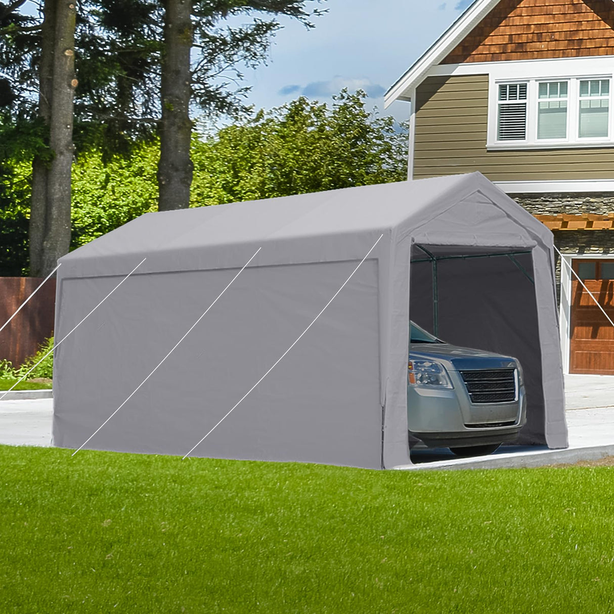 ADVANCE OUTDOOR 10x20 ft Adjustable Height Carport Heavy Duty Car Canopy Garage Shelter Boat Wedding Party Tent, Removable Sidewall and Doors, Grey ADVANCE OUTDOOR