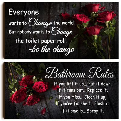 2 Pieces Funny Teal Bathroom Signs Beach Theme Bathroom Wall Decor Teal Bathroom Accessories Farmhouse Toilet Rustic Wooden Signs(Rose Style)