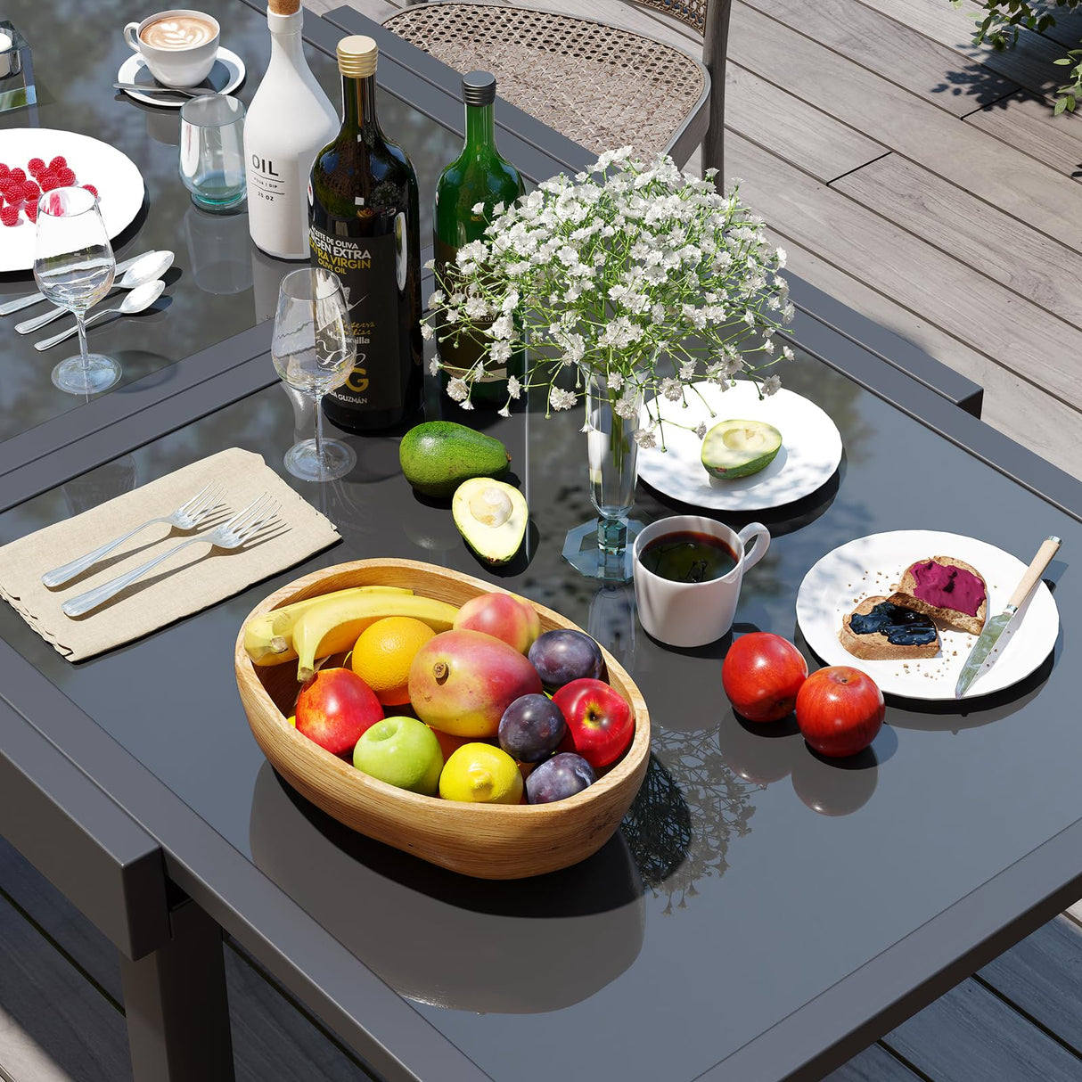 PATIOHIT Modern Aluminum Outdoor Dining Table - Expandable Patio Glass Dining Table for 6-8, Extendable Aluminum Patio Extender Table 35" to 70" for Backyard, Porch, Deck, Garden - Dark Grey PATIOHIT