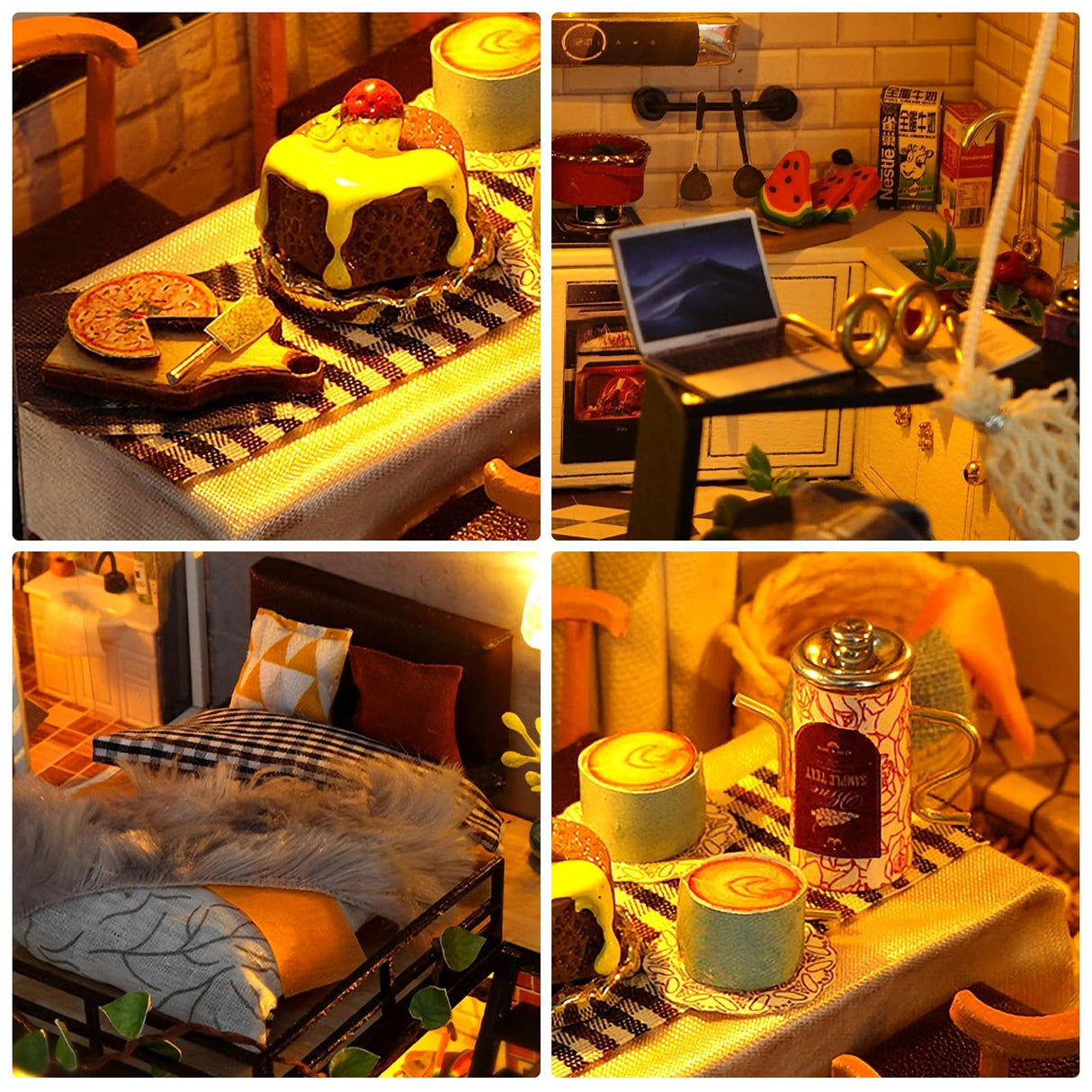 Foyucool DIY Miniature House Kit, Dollhouse Kit with Light, Mini House Building Kit for for Adult to Building, Christmas/Home Decorations/Gifts for Family and Friends, Loft Foyucool