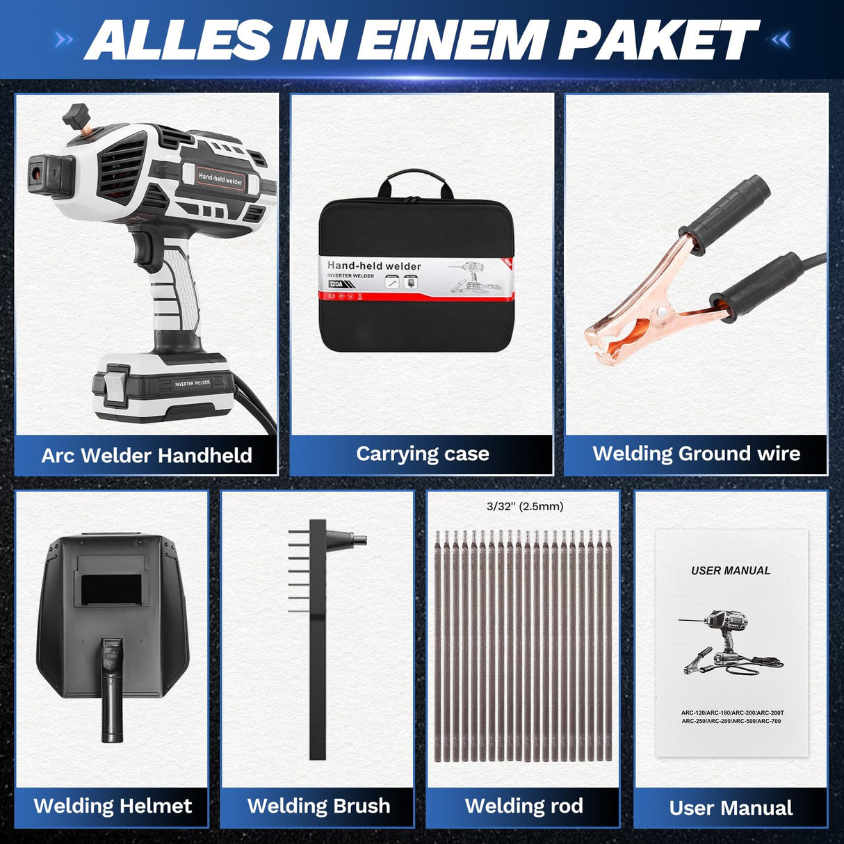 Saker Portable Electric Welding Machine,110V Portable Welder Handheld with IGBT Inverter 5 Variable Current Adjustment,Portable ARC Welder Gun, Fits for 3/32" Wire Rods (Grey) Saker