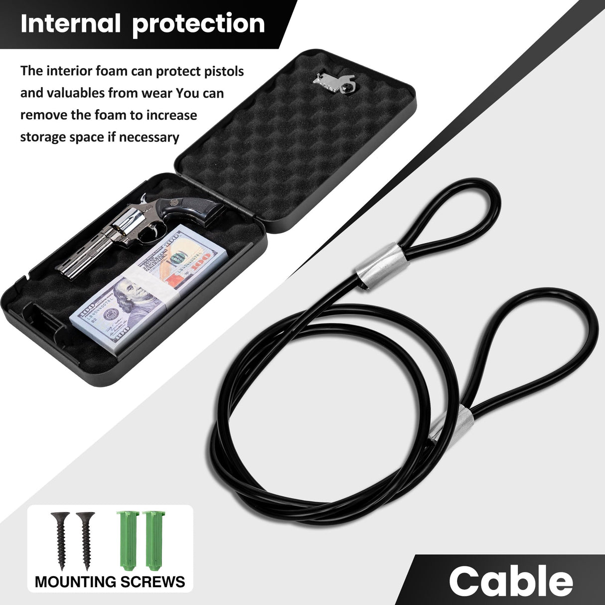 Sgorlds Gun Safe for Pistol, Portable Handgun Lock Box with Combination Lock, Pistol Safe for Car, Home, Travel, 11.5" x7.5" x2.5",Black Sgorlds