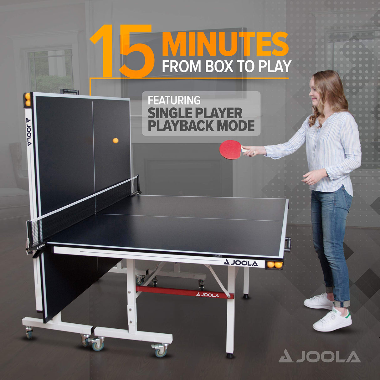 JOOLA Rally TL Professional MDF Indoor Ping Pong Table w/ Quick Clamp Table Tennis Net & Post Set - 10 Minute Easy Assembly - Corner Ball Holders - Tournament Quality - Includes Playback Mode JOOLA