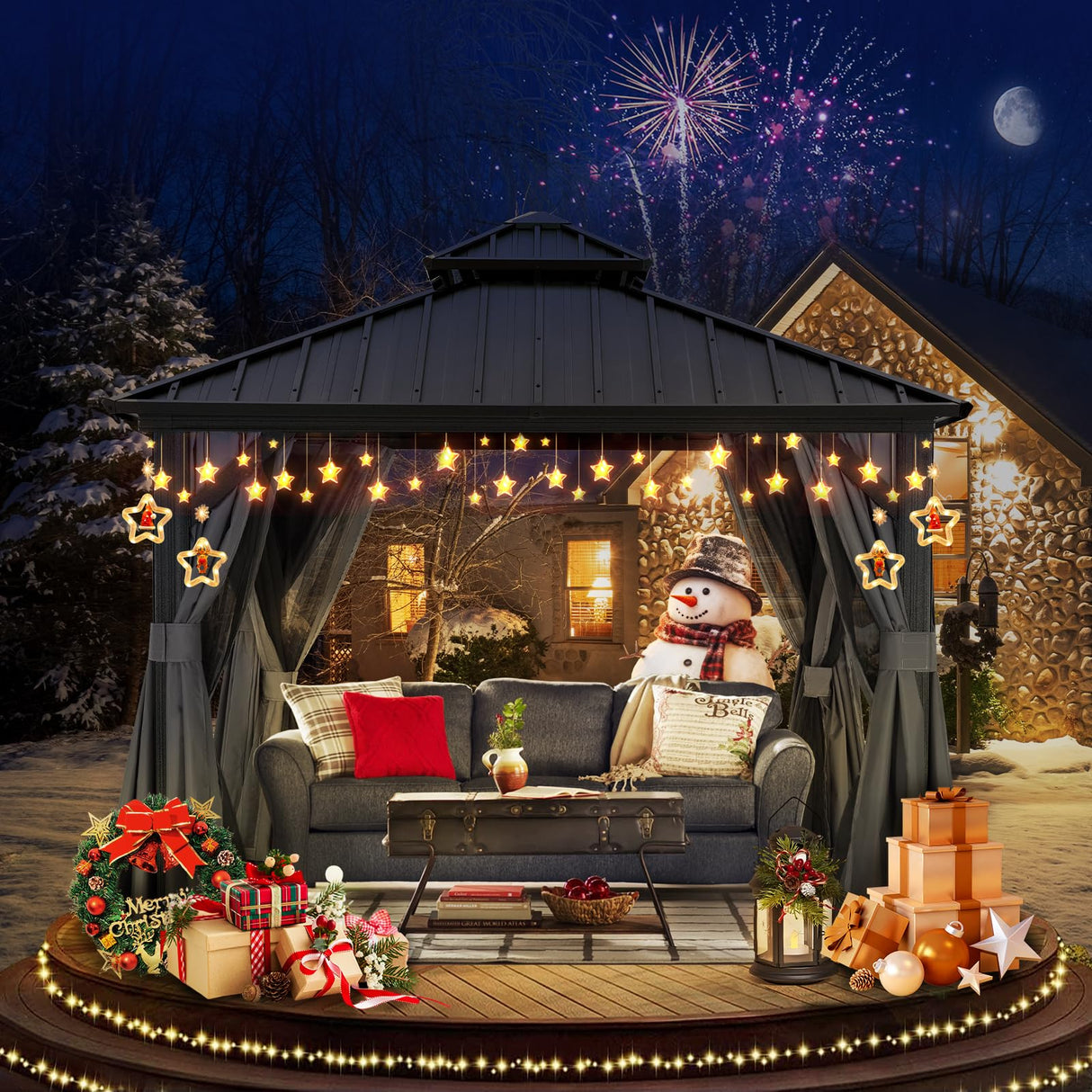 ABCCANOPY Hardtop Gazebo 8x8 - Outdoor Metal Hard Top Gazebo, Permanent Galvanized Steel Aluminum Framed Pavilion with Netting and Curtain for Patio Backyard Lawn Garden (Double Roof, Gray) ABCCANOPY