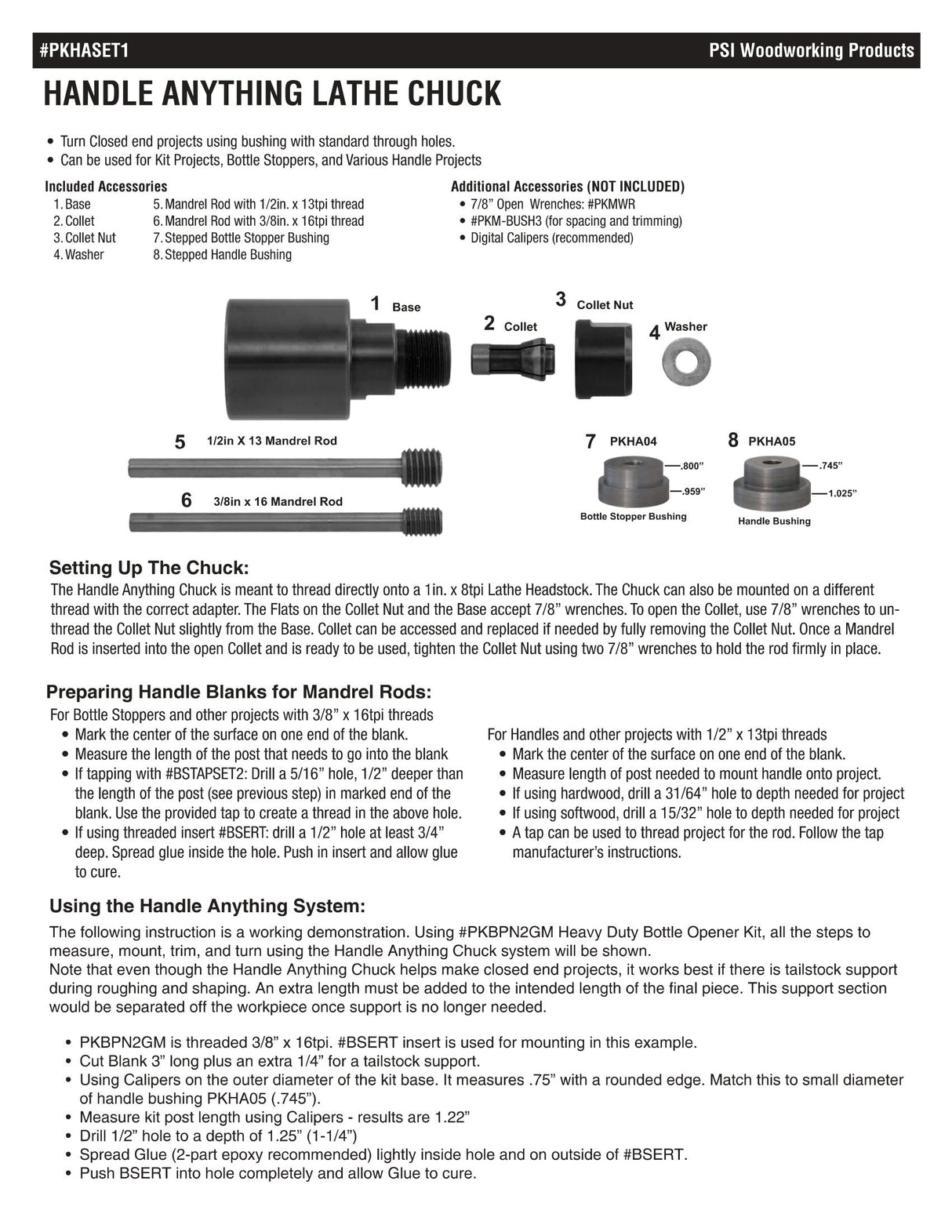PSI Woodworking PKHASET1 Handle Anything Chuck System for Woodturning Project Kits PSI Woodworking