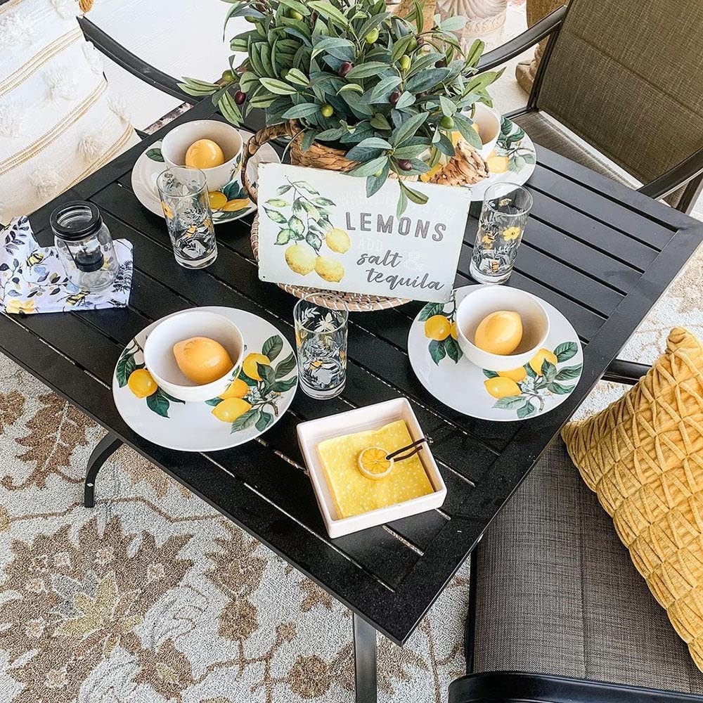 PHI VILLA 5 Piece Patio Dining Set Clearance with 4 Swivel Dining Chairs & 1 Square Metal Dining Table with 1.57 inches Hole, for Outdoor Kitchen Lawn & Garden Black Coated PHI VILLA