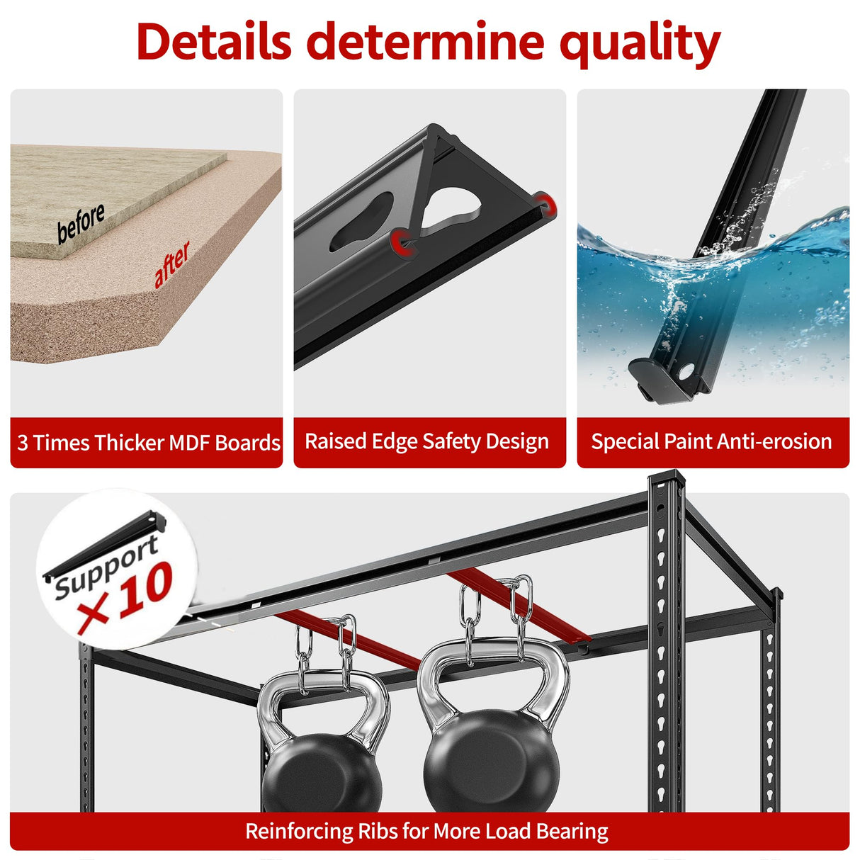 REIBII 48" W Garage Shelving, 3000LBS Storage Shelves Heavy Duty Shelving, 72" H Adjustable Metal Shelves for 5 Tier Garage Shelves Storage Rack Sturdy Industrial Shelving Unit, 72" H x 48" W x 18" D REIBII