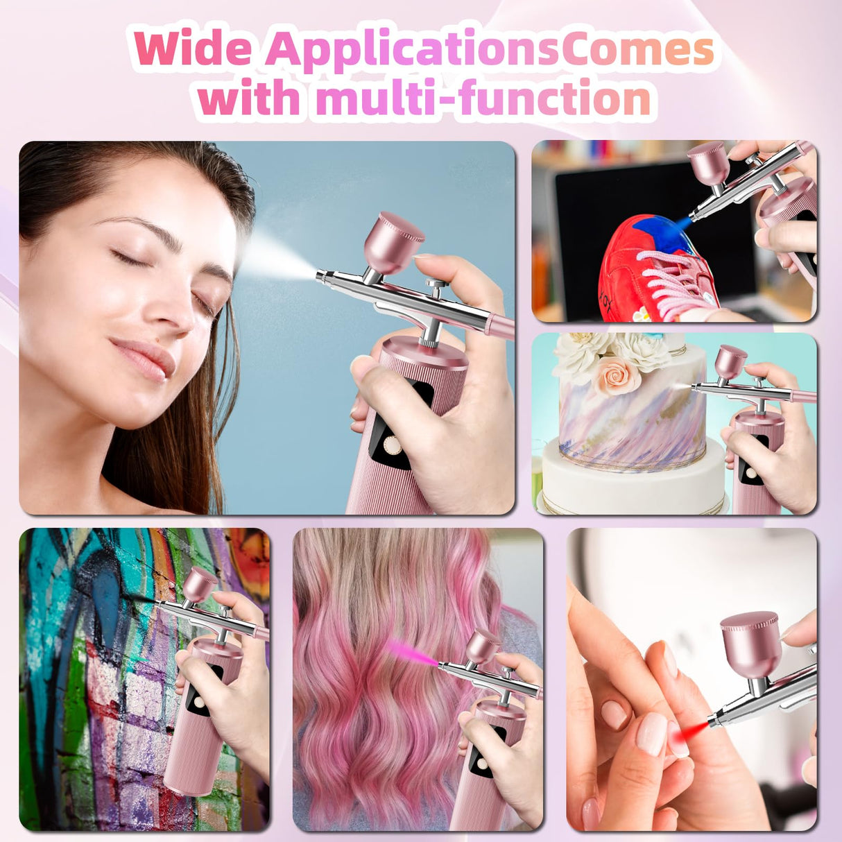 Airbrush Kit with Compressor - 48PSI High-Pressure, Non-Clogging Air Brush Set Cordless Rechargeable with 0.3mm Nozzle, Ideal for Painting, Modeling, Cake Decor, Pastry, Makeup, Nail Art (Pink) Istarziberlla