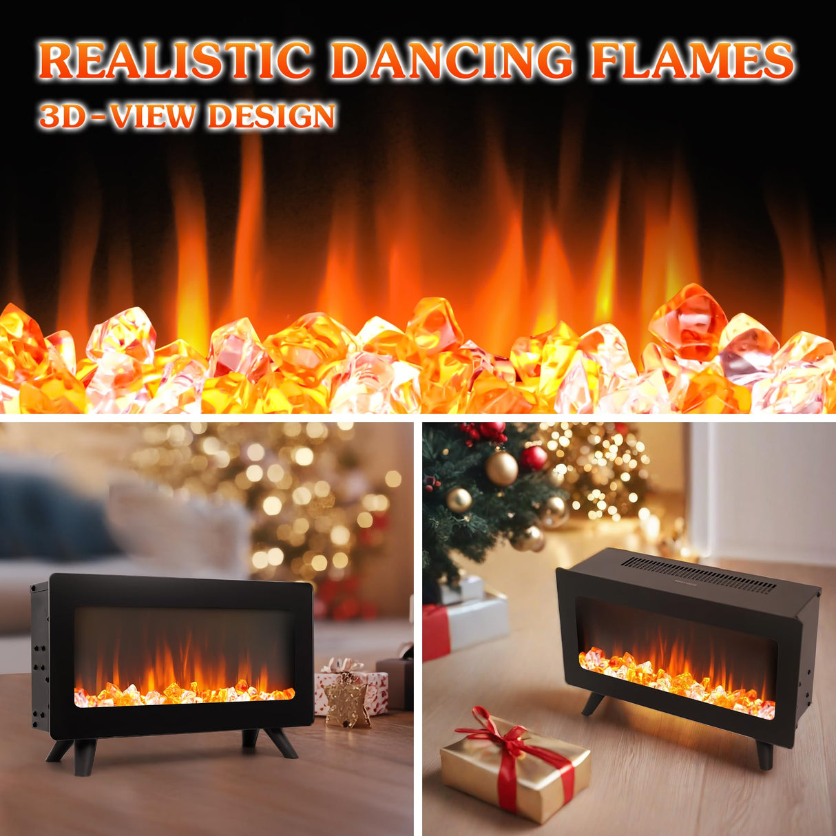 16" Freestanding Electric Fireplace Heater - Fire Places Electric Fireplace Stove with Realistic LED 3D Flames, Infrared Heater Indoor, Small Space Heater, 750 | 1500W, Overheating Protection AckMizz