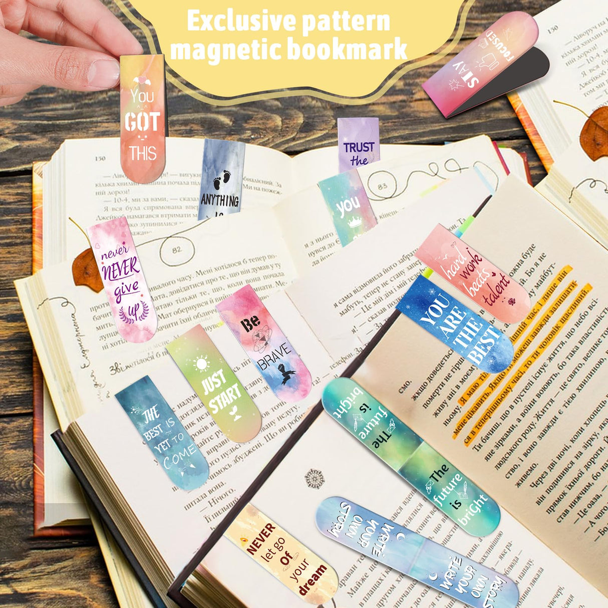 Magnetic Bookmarks, Kaluofan Larger Size 15PCS Inspirational Bookmarks, Bookmarks for Women, Bookmarks for Kids, Double Sided Magnet Book Markers Page Clip for Students Teachers Reading Supplies Kaluofan