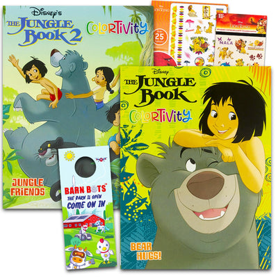 Jungle Book Coloring Book Set for Boys, Girls - 2 Jumbo Jungle Book Coloring Activity Books with Stickers, Tattoos, and More | Jungle Book Coloring Bundle for Kids, Toddlers