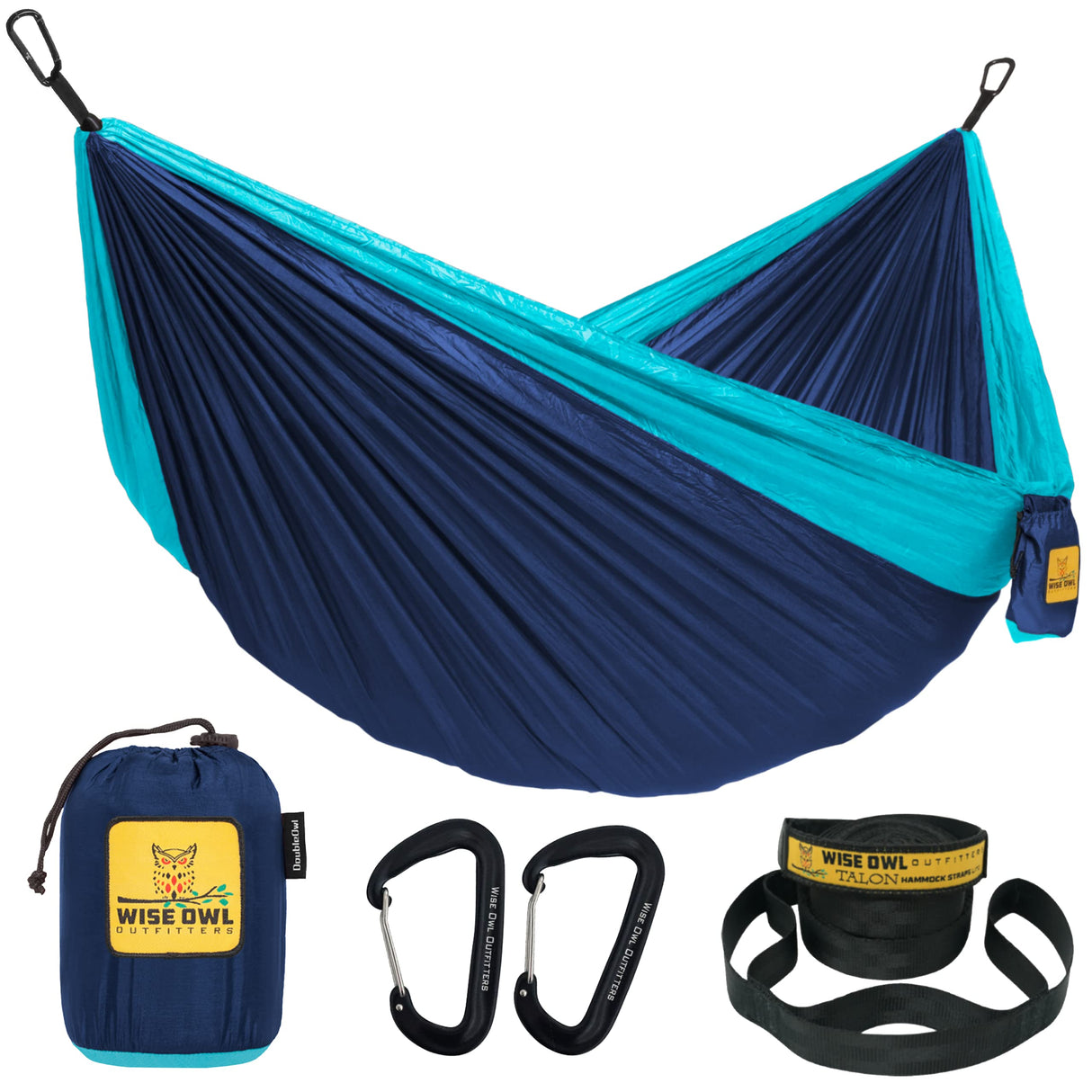 Wise Owl Outfitters Camping Hammock - Camping Essentials, Portable Hammock w/Tree Straps Up to 400lbs, Hammock for Outside, Hiking, and Travel - Single, Navy and Light Blue Wise Owl Outfitters
