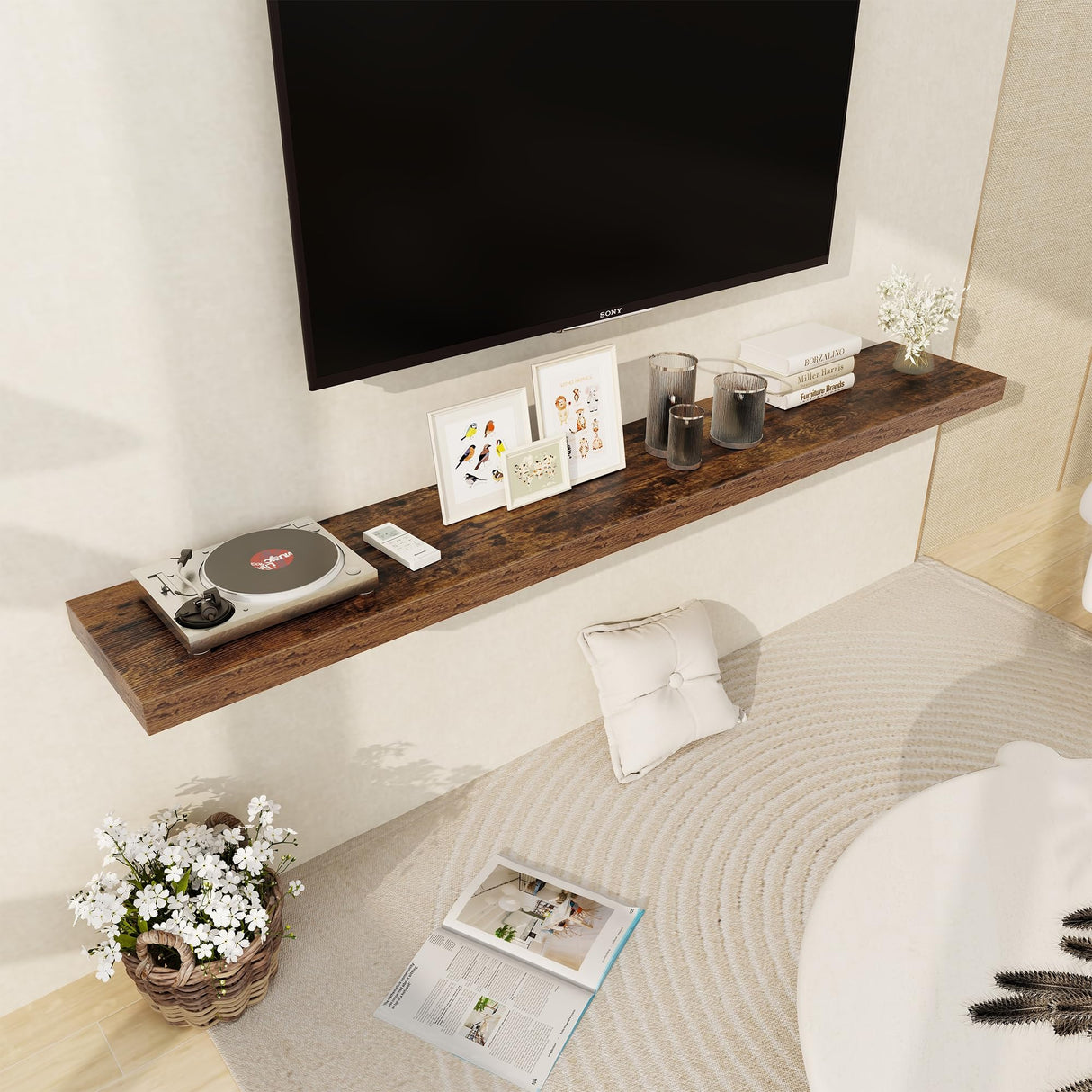 Fun Memories 72 Inch Floating Shelf, 12 Inch Deep Wall Shelf for Fireplace Mantel, Deep Storage Shelves for Home & Office, Wall Shelves with Invisible Bracket, Rustic Brown, Set of 1 Fun Memories