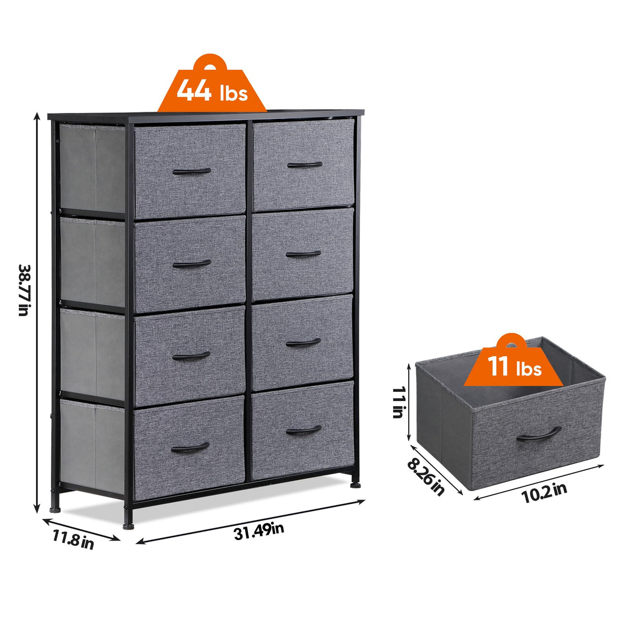 SUPER DEAL Dresser for Bedroom with 8 Drawers 38.7 inch Tall Chest of Drawers for Clothes, Storage Tower Organizer TV Stand with Removable Fabric Bins for Bedroom, Closet, Entryway, Living Room SUPER DEAL