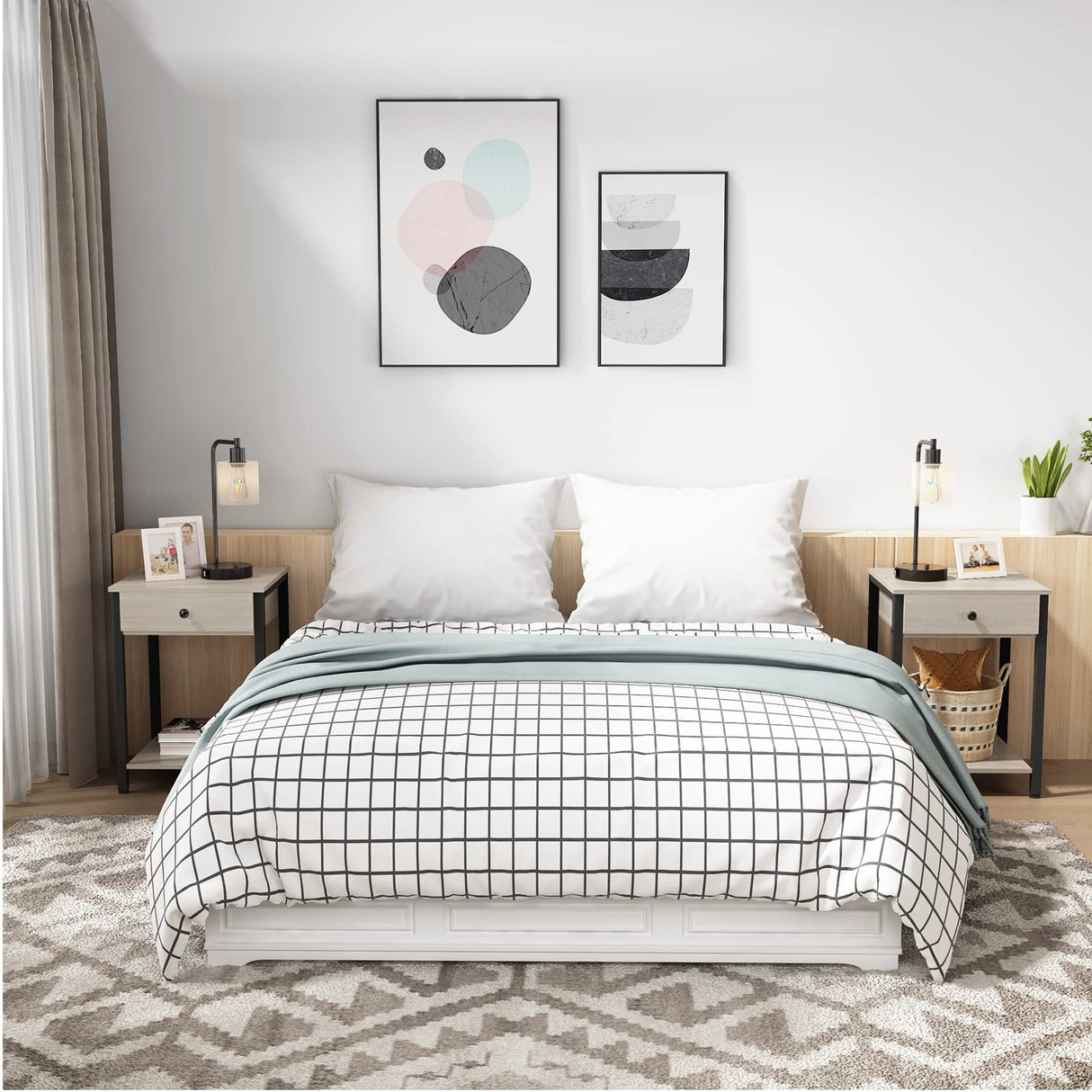 Ecoprsio Nightstand Set of 2 Modern End Table Side Table with Drawer and Storage Shelf Wood Night Stand Greige Bedside Table for Bedroom, Living Room, Sofa Couch, Hall, Easy Assembly, Greige Ecoprsio