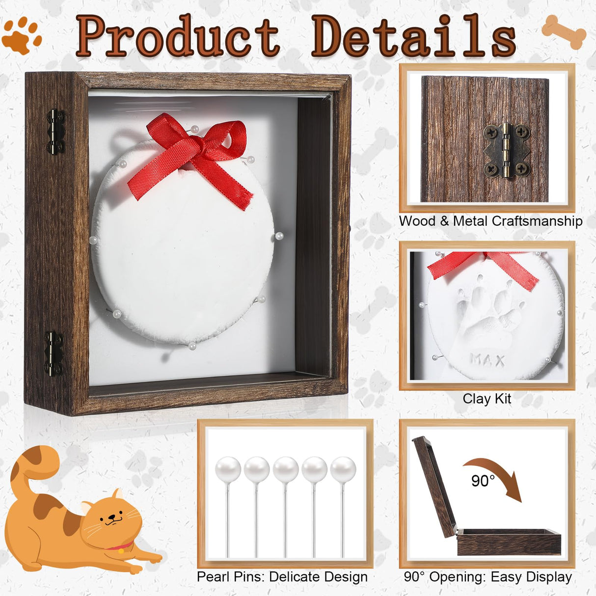 Chunful Dog Memorial Shadow Box with Paw Print Kit 5.9'' x 5.9'' Customized Clay Impression Kit Wooden Keepsake Display CasePet Christmas Ornament Gifts for Pet Lovers Dog Cat DIY Ornament Chunful