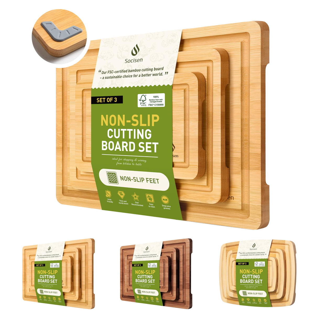 Bamboo Cutting Board Set Non Slip Feet Over Sink Kitchen Gadgets Seller 2024 First Apartment Essentials New Home Must Haves Things Stuff Accessories House Warming Decor Housewarming Hostess Host Gifts Socisen
