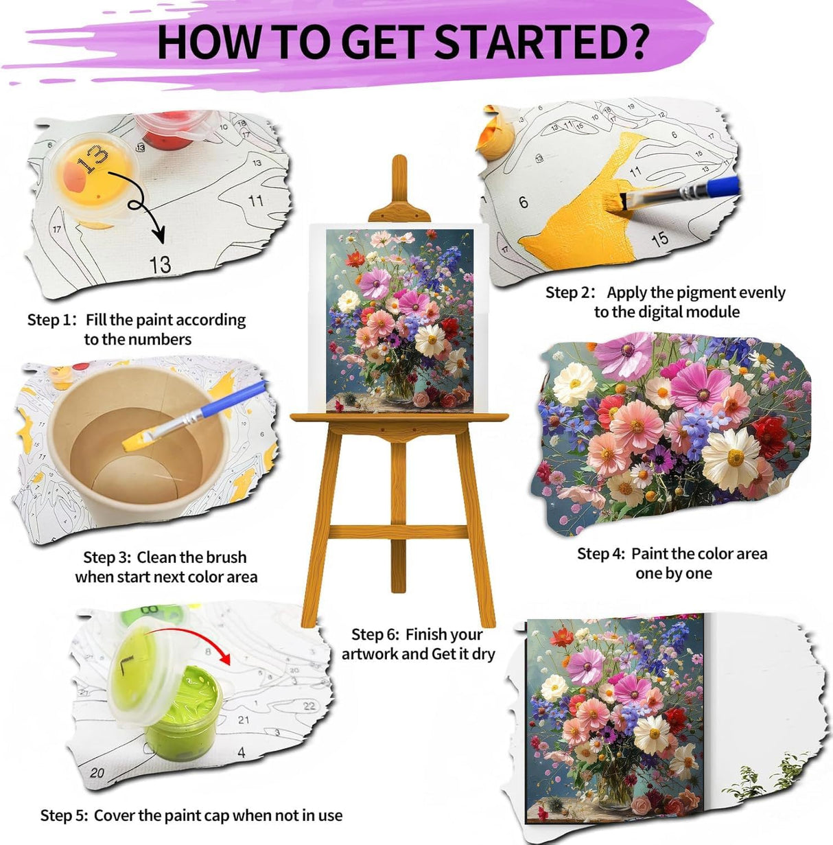 Flowers Paint by Numbers Kit for Adults,Flowers Paint by Number Kits for Beginner Acrylic On Canvas DIY Flower Oil Painting Kit Adults' Paint-by-Number Kits for Gift Home Wall Decor 16x20 Inch Ammklfh