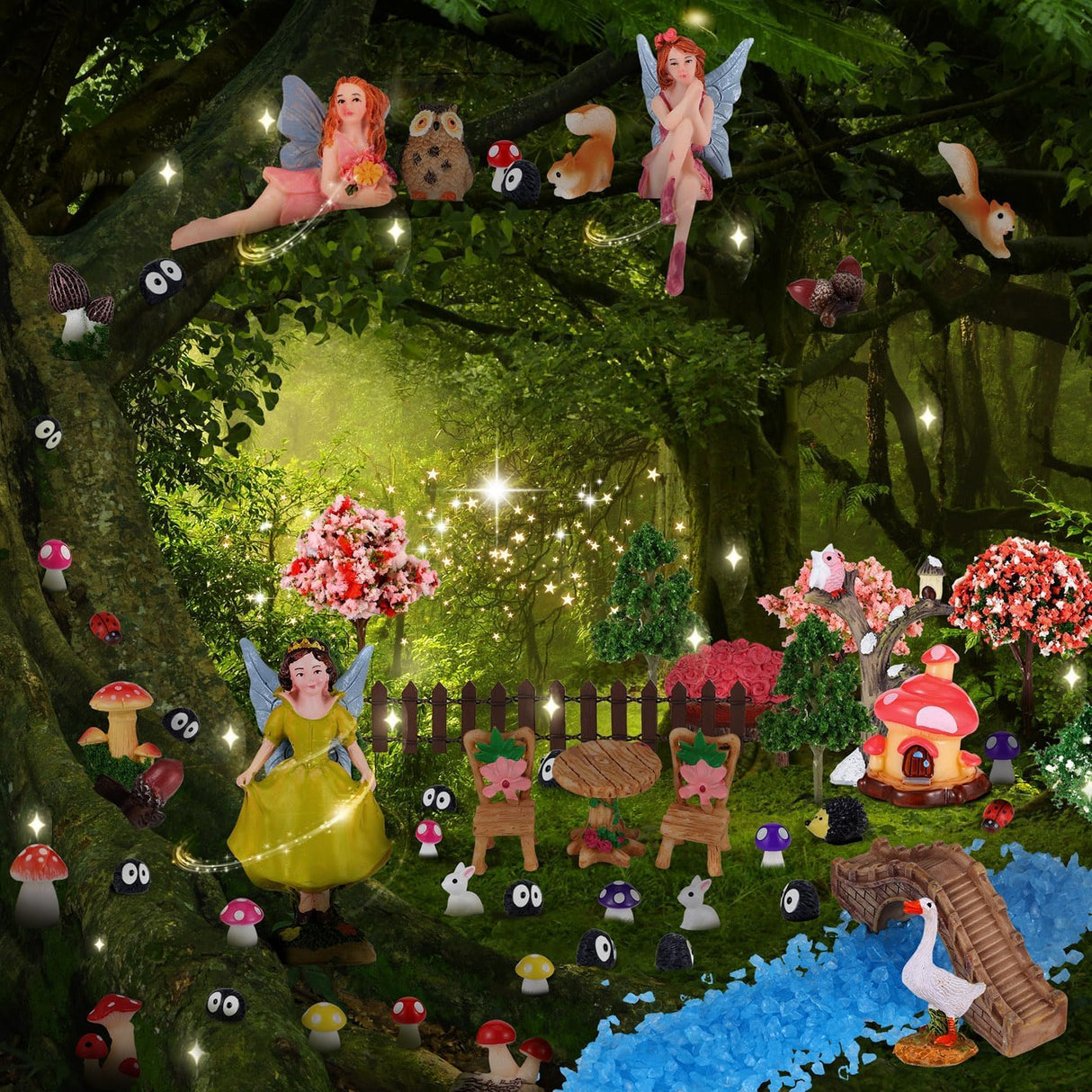 HIYZI 109 Pcs Fairy Garden Accessories Fairy Garden Kit Miniature Fairy Figurines Accessories Fairy Animals Decor Outdoor for DIY Dollhouse HIYZI