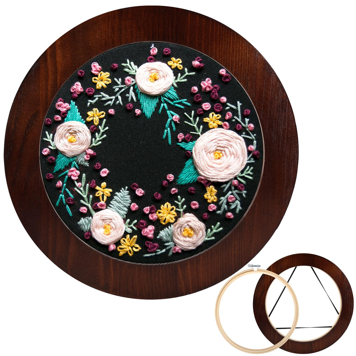 XEmbro 8 Inch Wood Embroidery Hoop Frame, Round Wood Embroidery Display with 8 Inch Embroidery Hoop for Finished Cross Stitch or DIY Art Craft Sewing Ornaments XEmbro