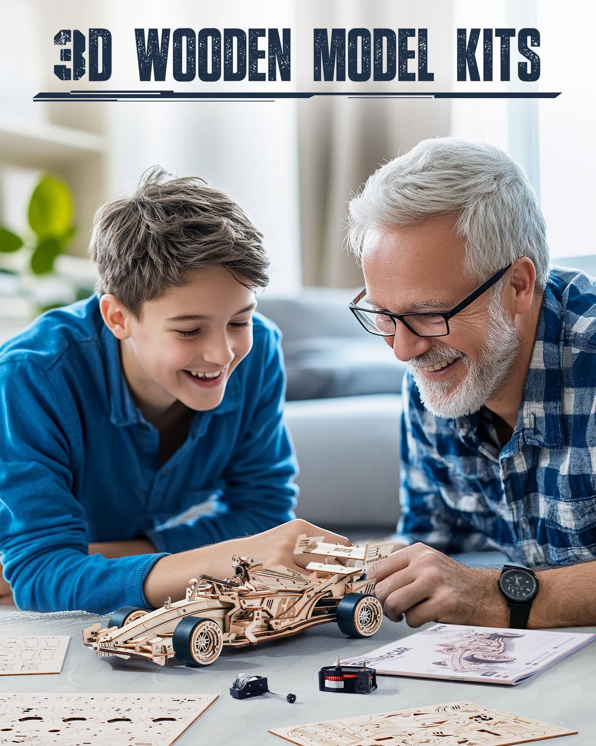 ROKR 3D Wooden Puzzle 1:18 Scale Formula Racing Cars for Adults, 5 Hour Build, Wind up Toys Model Car Kits for Adults to Build, Ideal Gift for Boys and Men ROKR