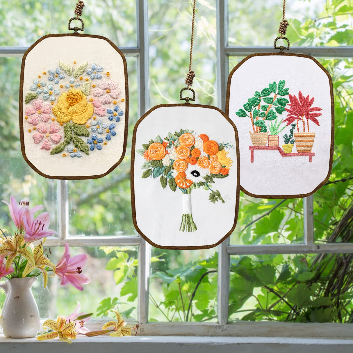 Resin Decorative Embroidery Hoop - 3 Pieces 10*7 inch Cross Stitch Hoops Set, Resin Embroidery Frame for Display Sewing Craft Hanging Ornament guofa