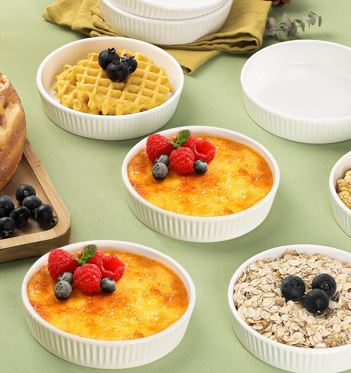 Ramekins 8 oz - Oven Safe Shallow Ramekins for Creme Brulee Dishes- Ceramic Souffle Dishes Quiche Dish Mini Tart Pans for Individual Serving,White Puddings Cups Small Pie Pan Sauce Ramekins Set of 6 KOBIKOBI