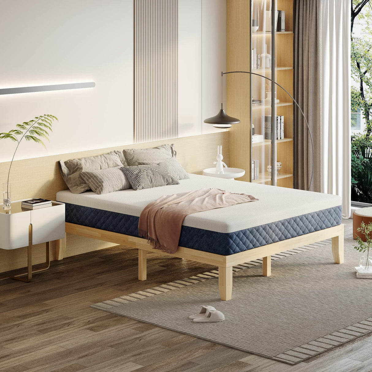 KOMFOTT King Size Wood Platform Bed Frame – Solid Rubber Wood with Durable Slat Support, No Box Spring Needed, Natural Finish KOMFOTT