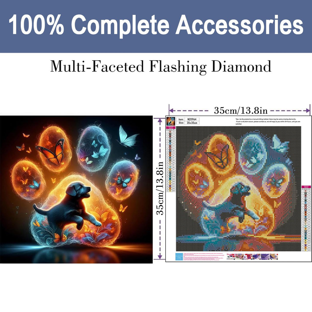 Lophomie Diamond Art Kits for Adults, 5D DIY Dog Paw Diamond Painting Kits for Adults Beginners, Diamond Dots Kits Gem Arts Crafts for Home Wall Decor 14x14 Inch Lophomie