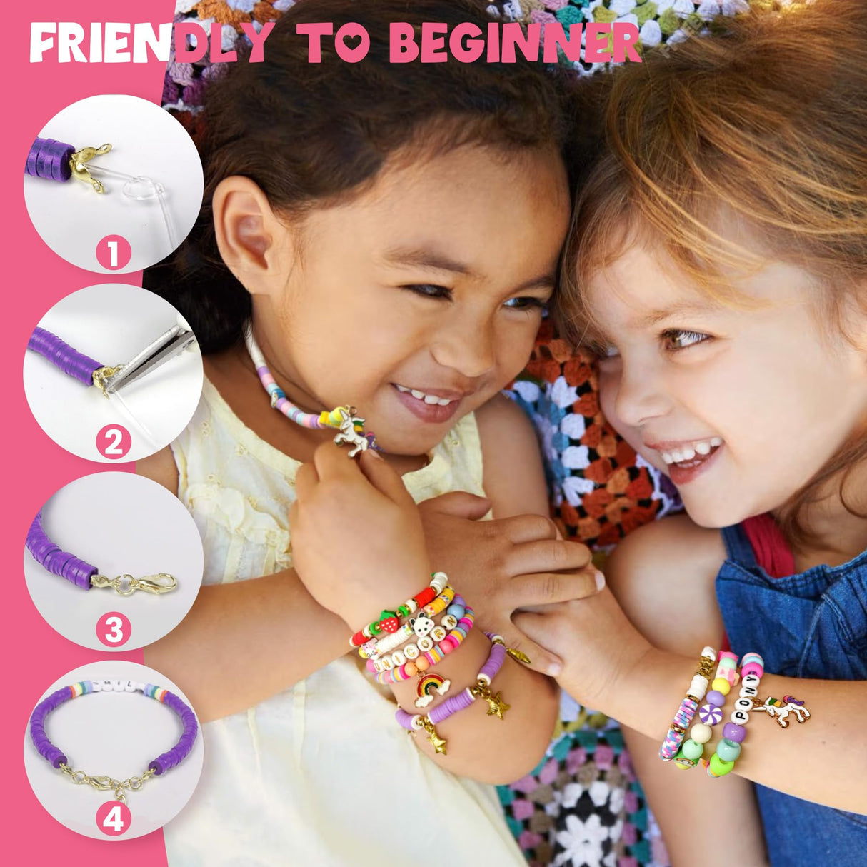 Gionlion Charm Bracelet Making Kit for Girls 8-12, Arts and Crafts Charms for Jewelry Making Supplies Kit with 198Pcs Letter Beads, Unicorn/Mermaid DIY Birthday Mothers Day Gifts Toys Ideas for Kids Gionlion