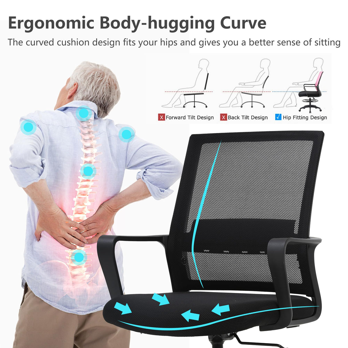 PayLessHere Drafting Chair Computer Standing Desk Chair Tall Office Chair with Lumbar Support Adjustable Foot Ring for Mesh Ergonomic Mid-Back Desk Chair (Black) PayLessHere