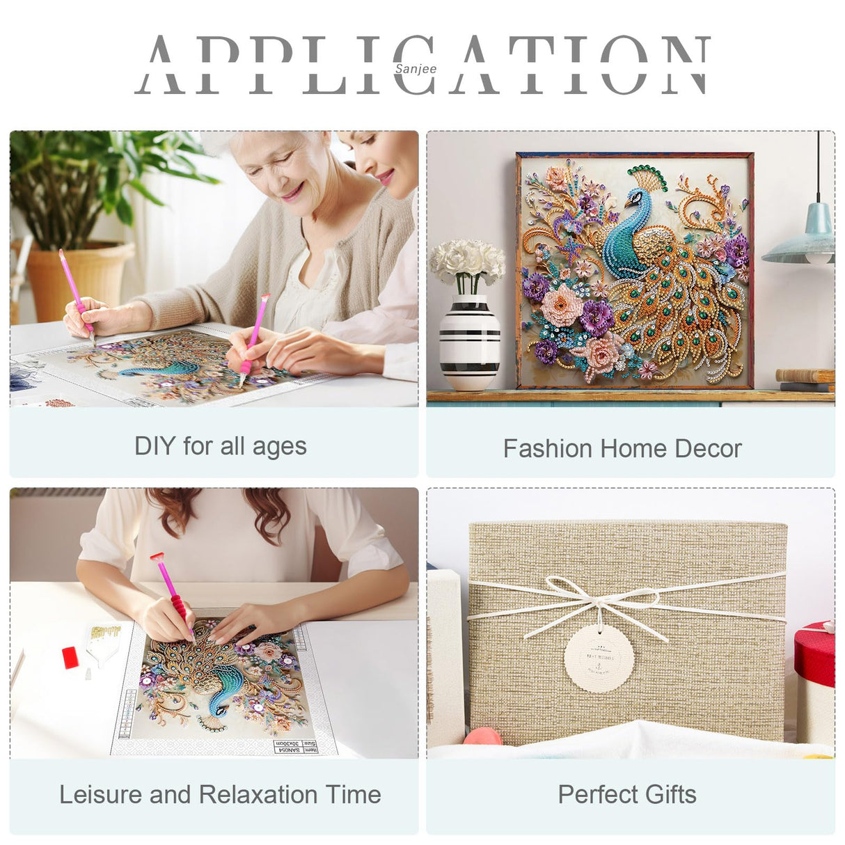 Sanjee 5D Special Shape Diamond Art Kits for Beginners, Peacock Diamond Painting Kits for Adults, Crystal Rhinestones Diamond Painting for Home Wall Decoration Gift, 12×12inch Sanjee