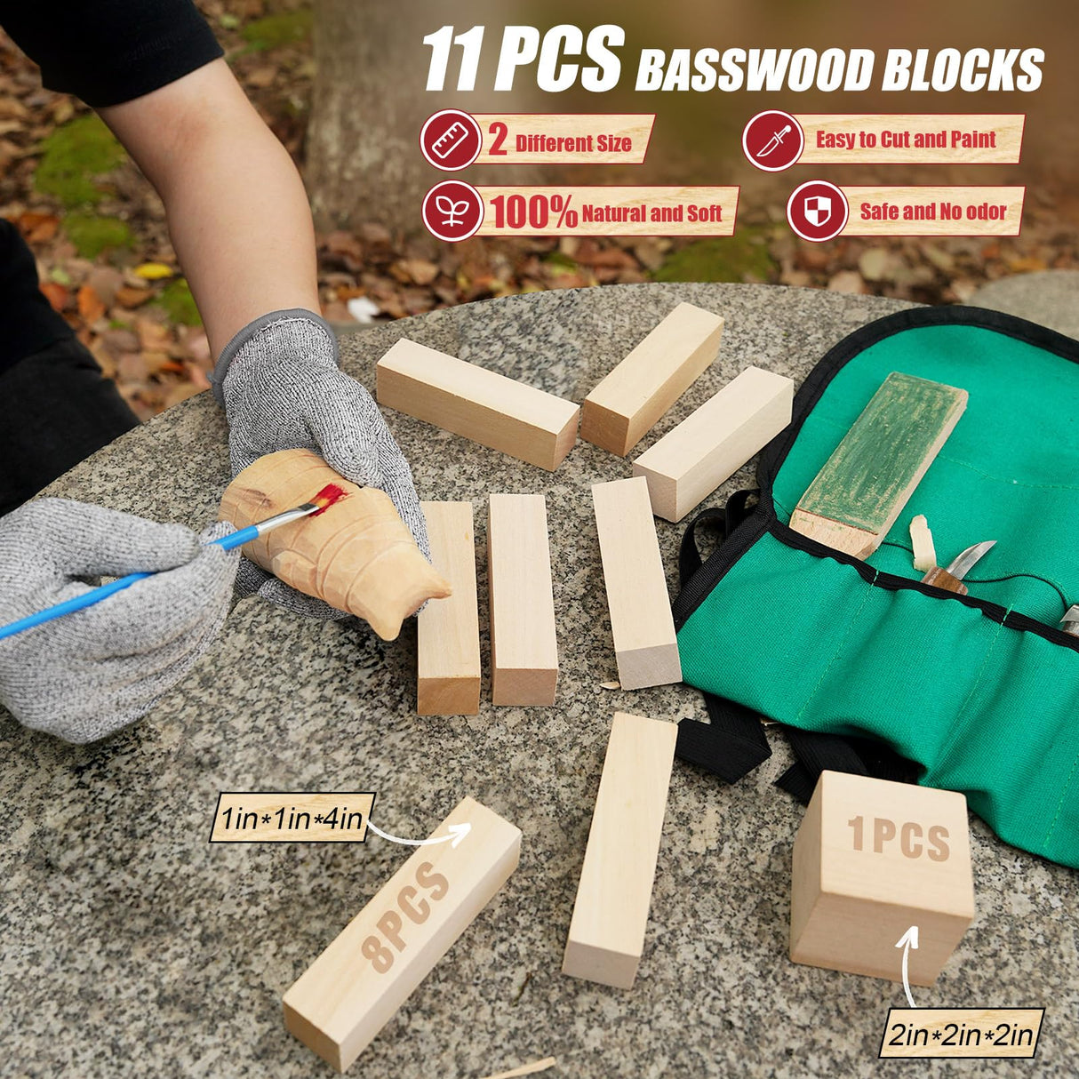 Wood Carving Kit, Whittling Kit for Beginners 17PCS Wood Carving Tools with 3PCS Whittling Knife 9PCS Basswood Blocks & Gloves & Strop Block & Polishing Compound Wood Carving Set Hobbies for Adults K KERNOWO