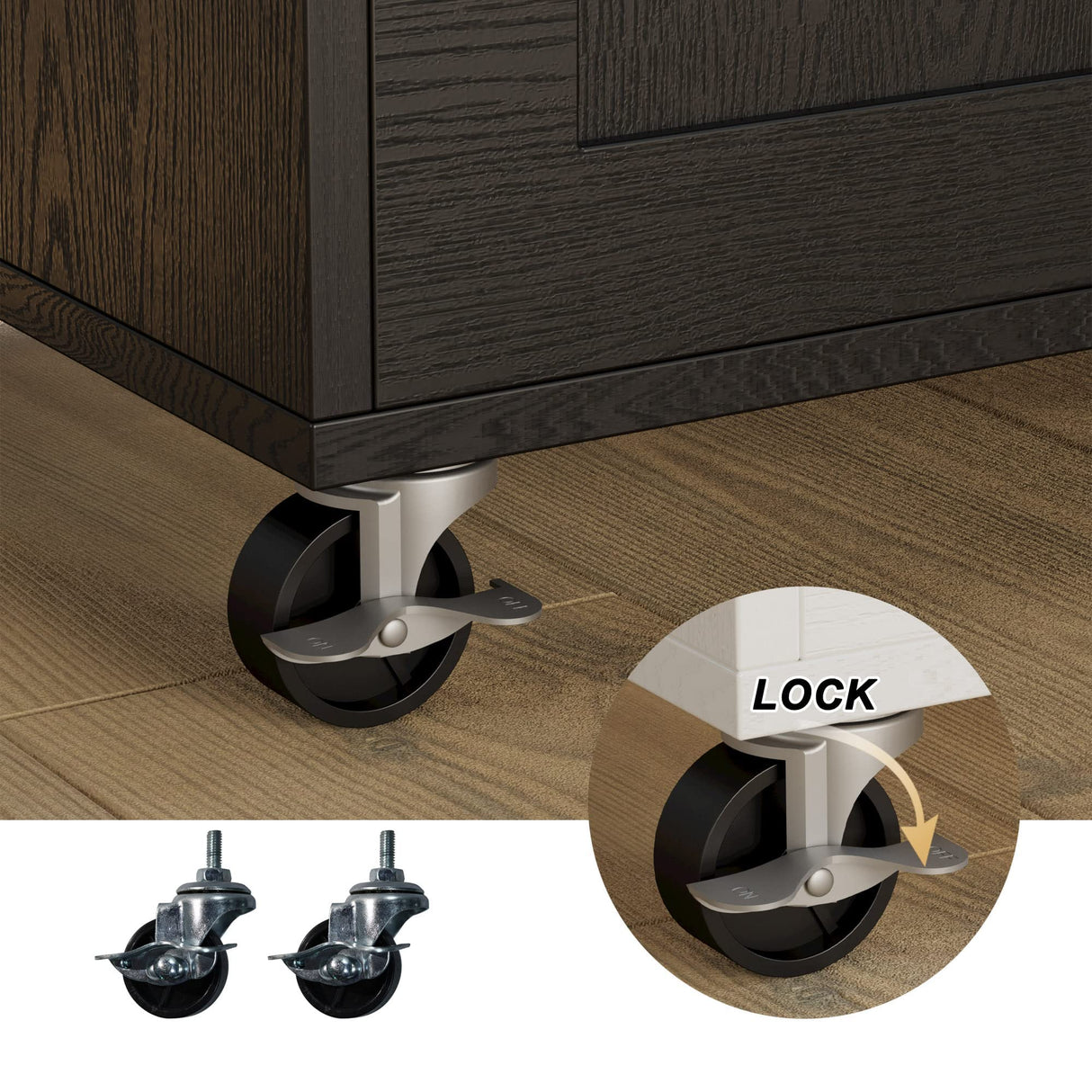 Rolling Kitchen Island with Drop Leaf, Storage Cabinet, and Charging Station - Black by IRONCK IRONCK