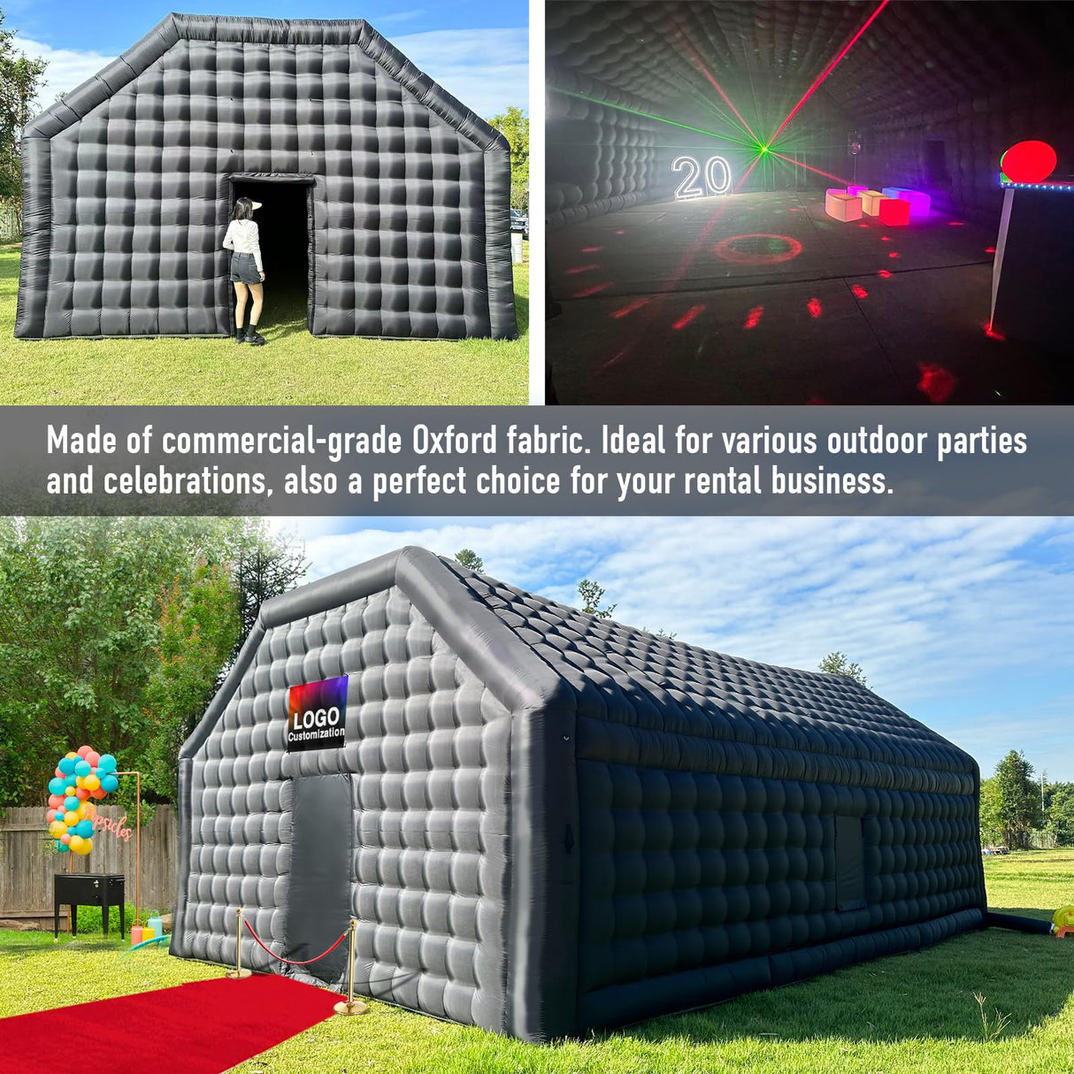 Large Black Inflatable Nightclub 30x20x13Ft Disco Cube Gazebo Event House with Logo Area Portable Inflatable Party Tent for Birthday, School Events, Backyard Party, Rental Business OZIS